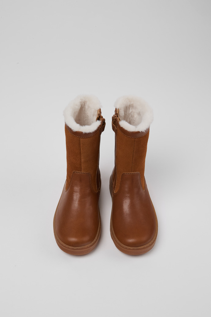 Kiddo Brown Leather and Nubuck Mid Boots for Kids.