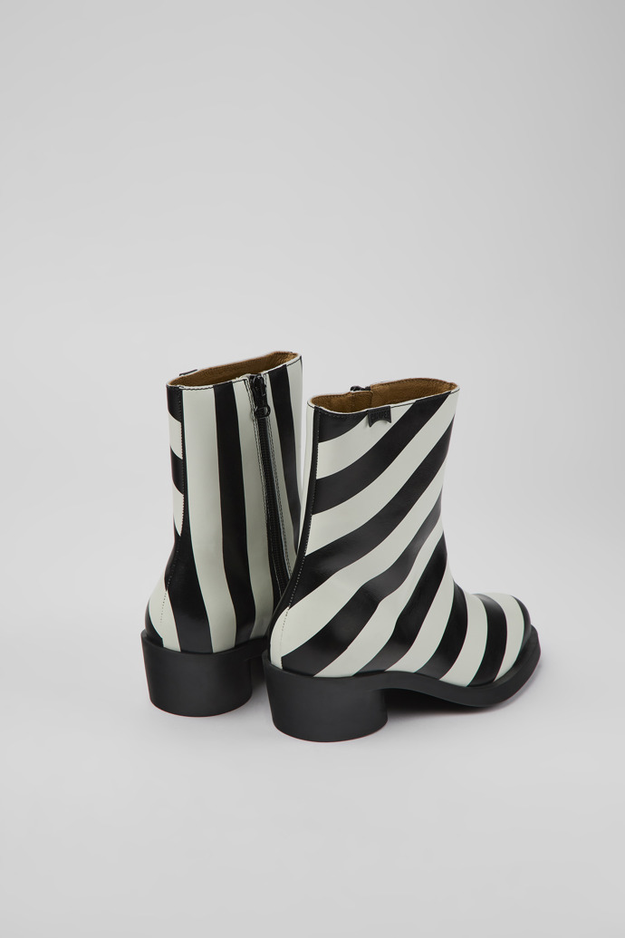 Bonnie Black and white striped leather boots for women