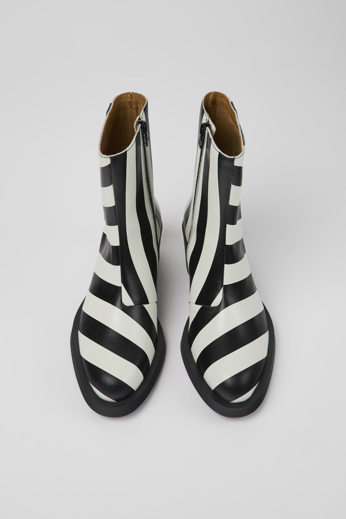 Bonnie Black and white striped leather boots for women