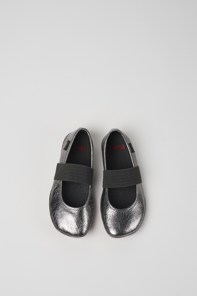 Right Metallic grey leather ballerinas for kids