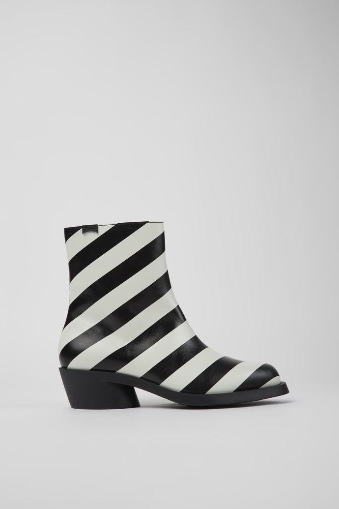 Bonnie Black and white striped leather boots for women