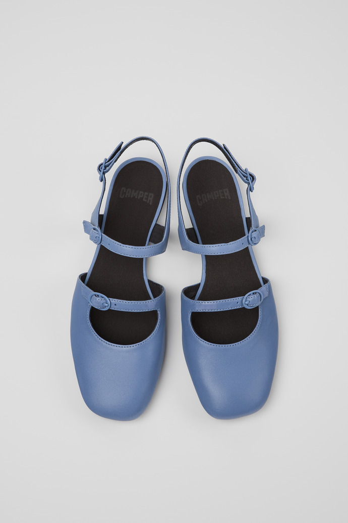 Casi Myra Blue Leather Semi-Open Shoes for Women.