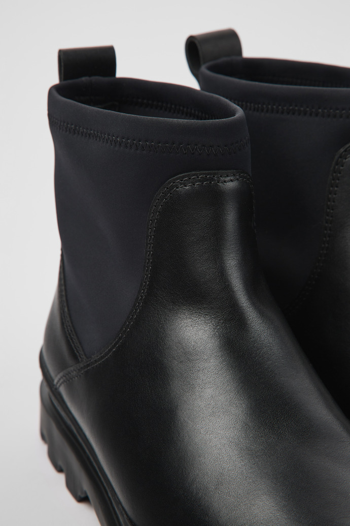 Brutus Black leather and textile ankle boots for women