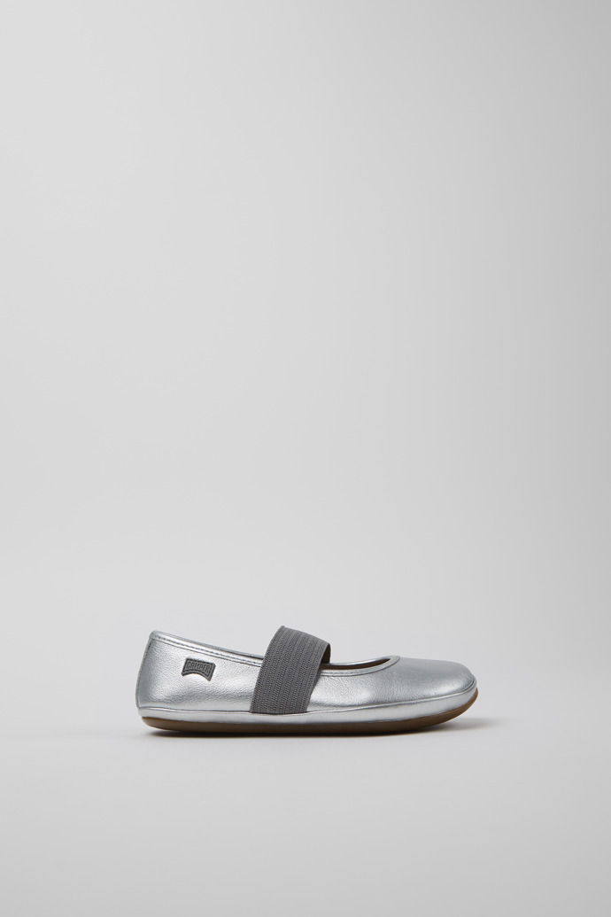 Right Silver Leather Ballerina for Kids.