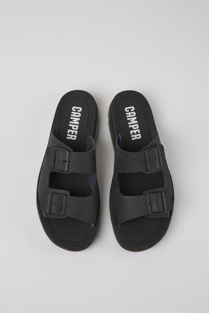 Oruga Black Leather Slide for Men