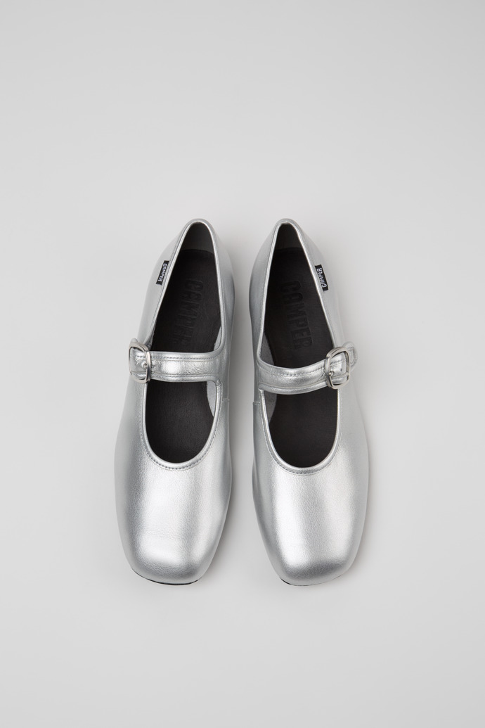 Casi Myra Silver Leather Shoes for Women.