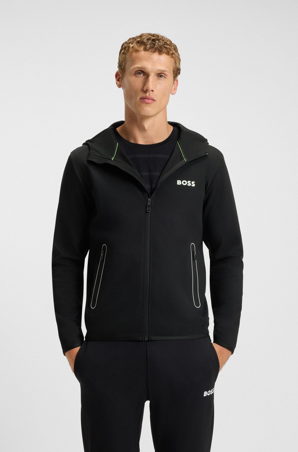 Active stretch-gabardine zip-up hoodie with thermoregulating technology