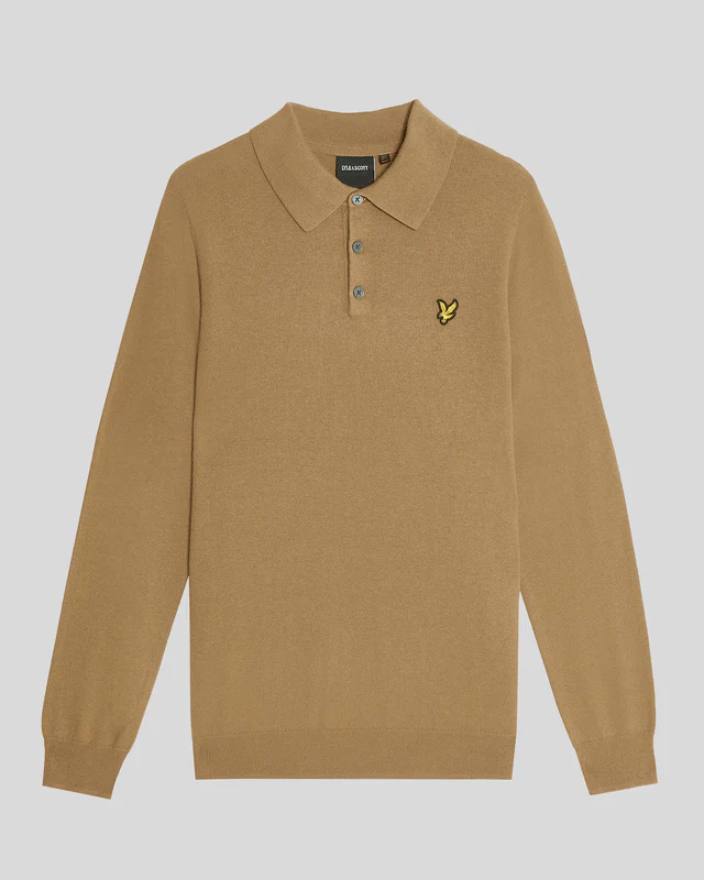 Merino Blend Long Sleeve Polo Shirt
