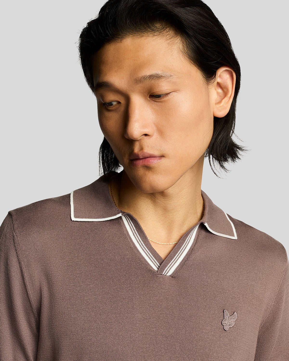 Tipped Knitted Open Collar Polo Shirt