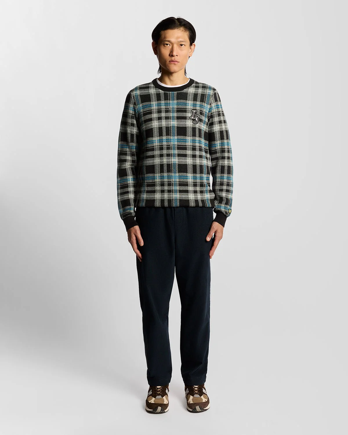 Ribbed Tartan Crew Neck Jumper