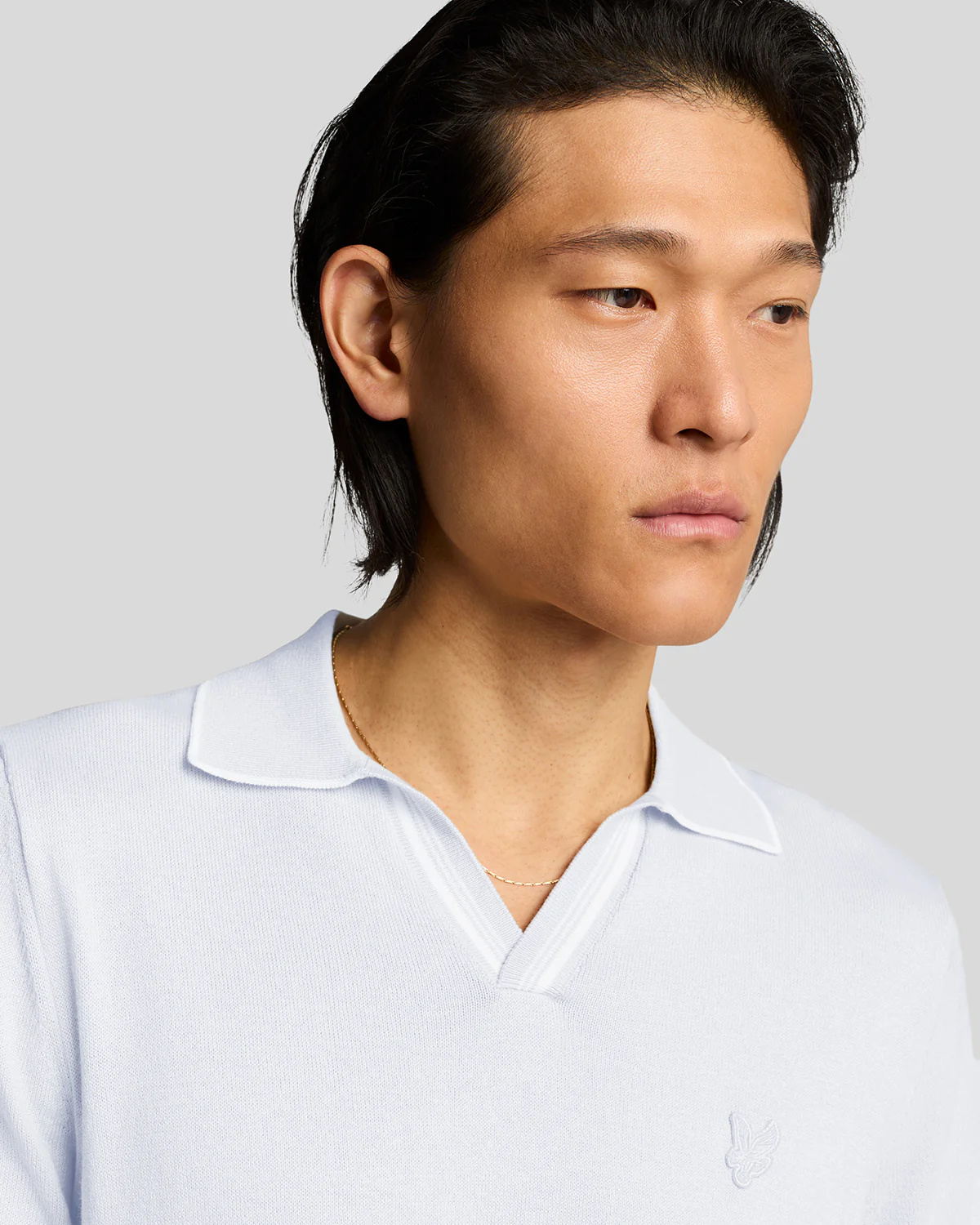 Tipped Knitted Open Collar Polo Shirt