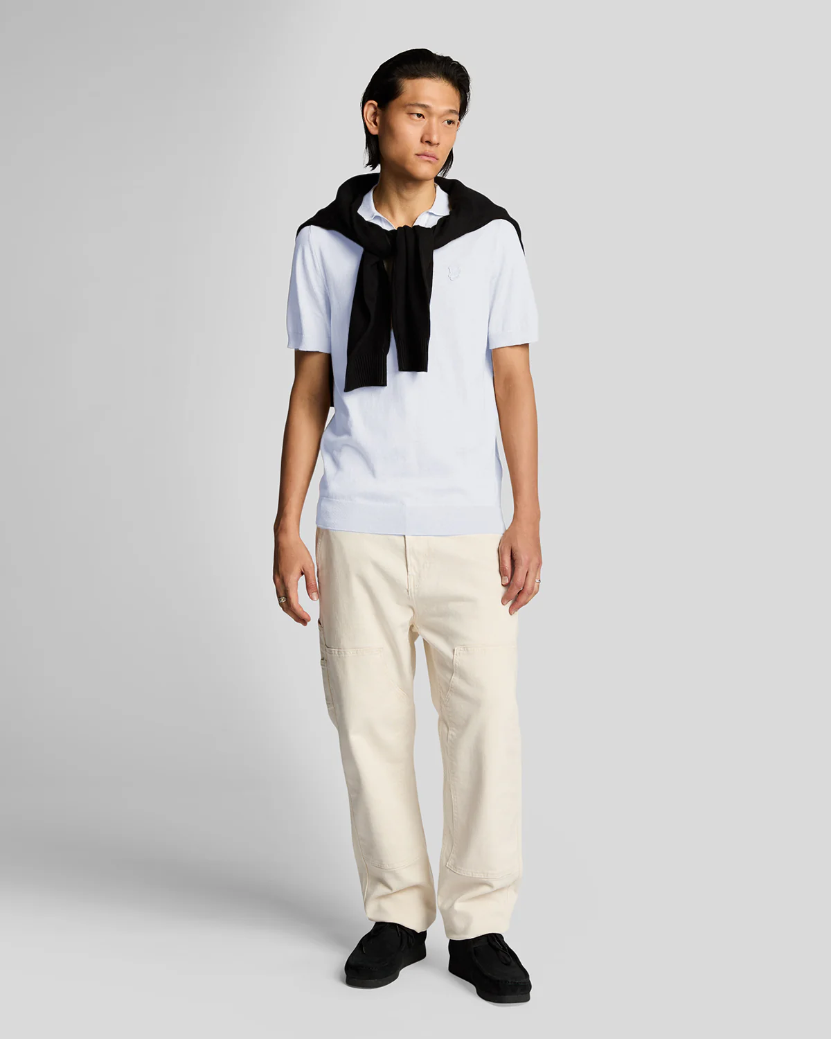 Tipped Knitted Open Collar Polo Shirt