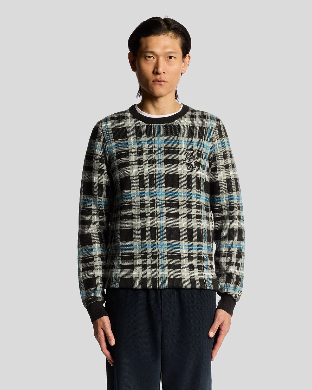 Ribbed Tartan Crew Neck Jumper
