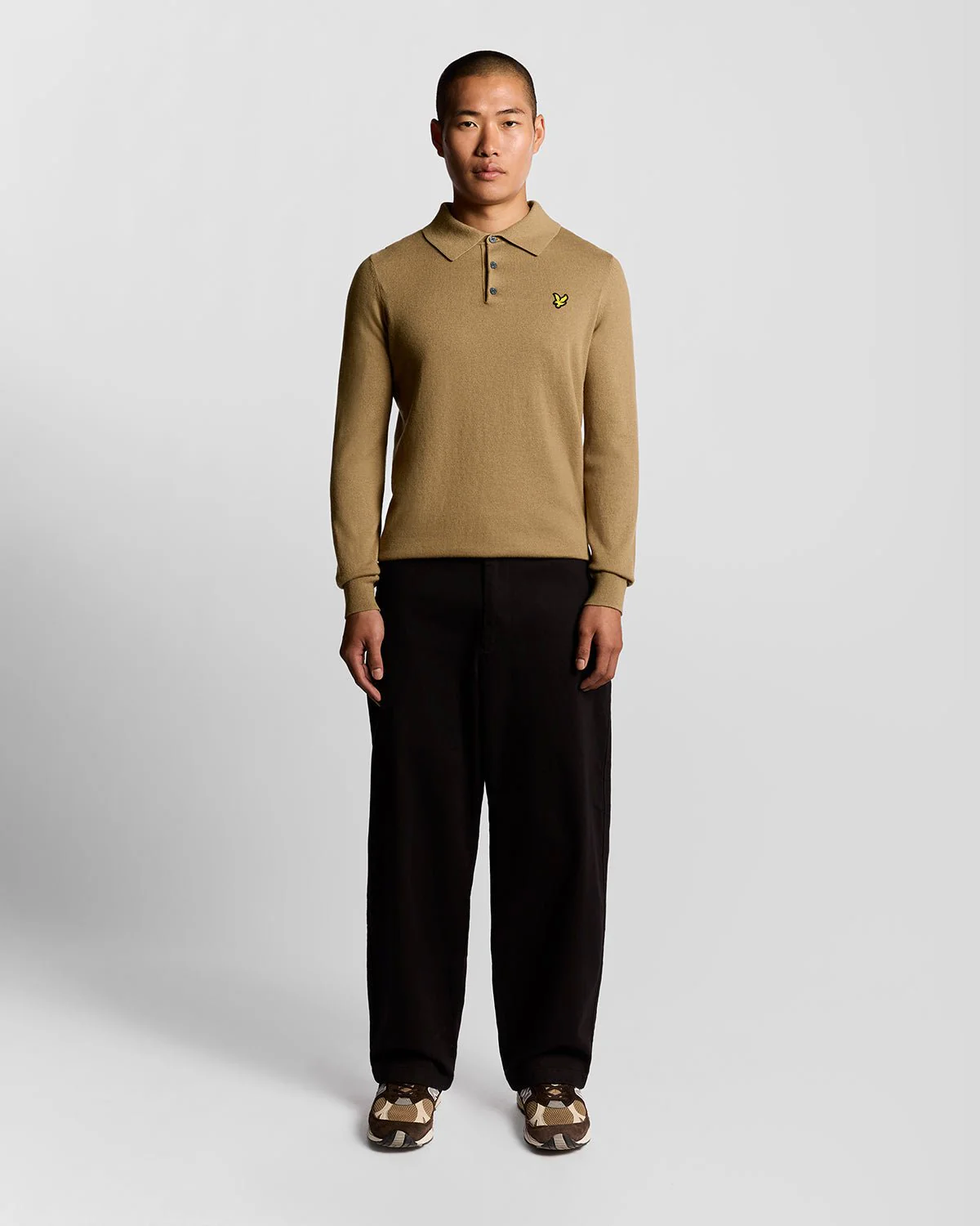 Merino Blend Long Sleeve Polo Shirt