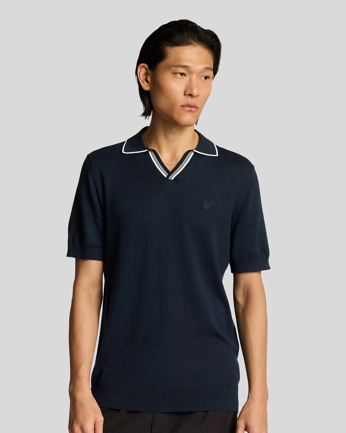 Tipped Knitted Open Collar Polo Shirt