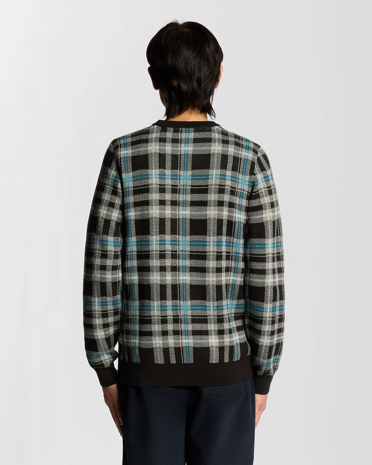 Ribbed Tartan Crew Neck Jumper
