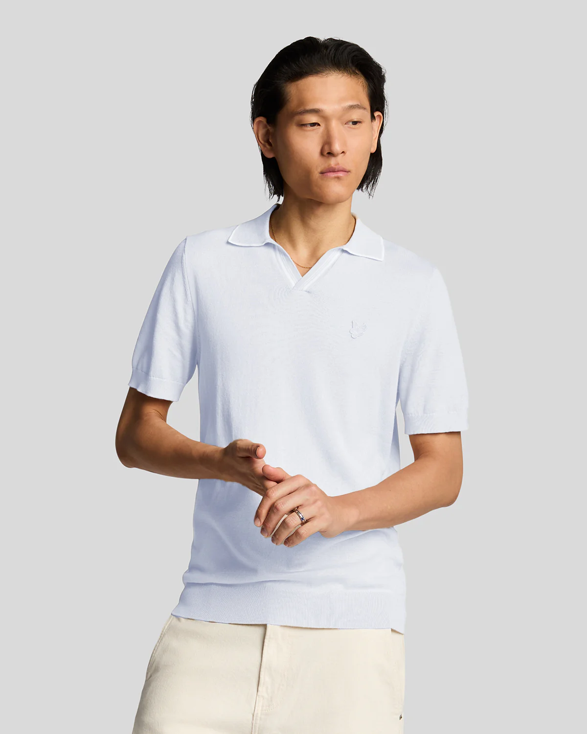 Tipped Knitted Open Collar Polo Shirt