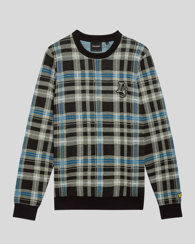 Ribbed Tartan Crew Neck Jumper