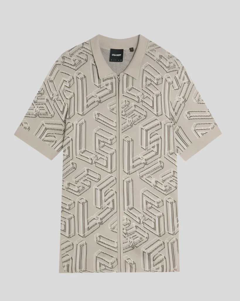 Emblem Double Knit Zip Through Polo Shirt