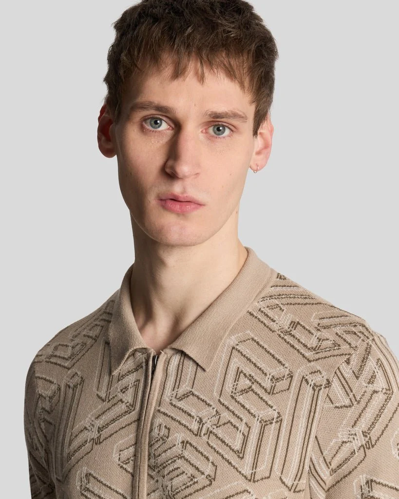 Emblem Double Knit Zip Through Polo Shirt