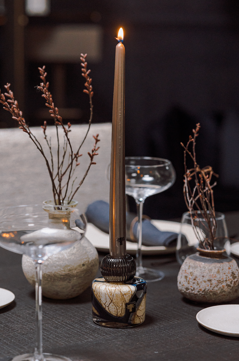 CANDLE HOLDER TWINS STONES LAZULI