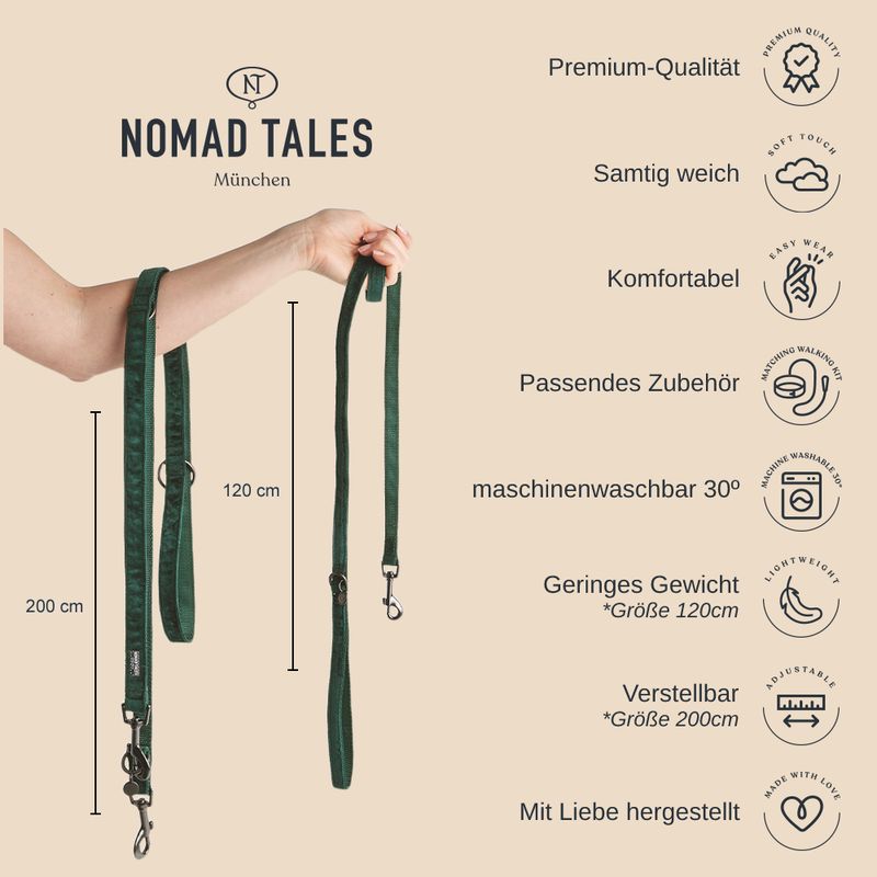 Nomad Tales Blush Dog Leash, ebony 200 cm long, 20 mm wide