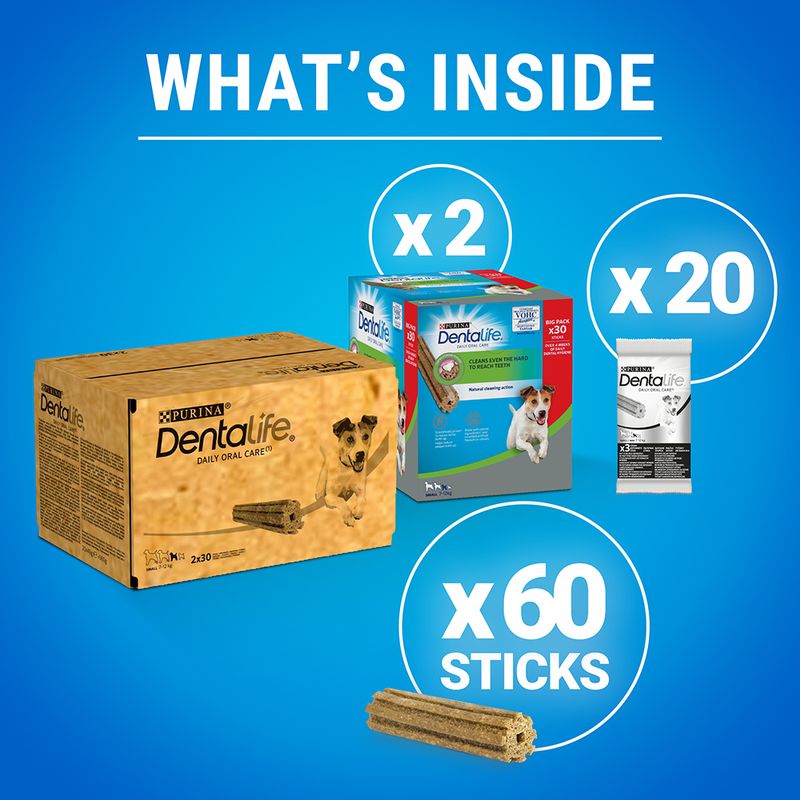 PURINA Dentalife Daily Dental Care Snacks for Small Breed Dogs (7-12kg) 30 Sticks (10 x 49g)