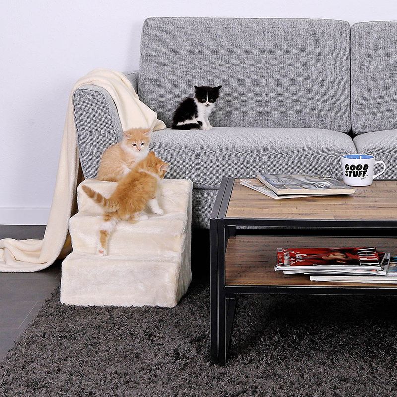 Lionto Pet Staircase with Plush Cover Beige: 46 x 36 x 34cm (L x W x H)