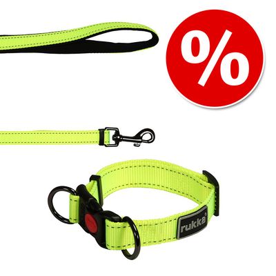 Rukka® Set: Bliss Neon Collar & Leash Collar size M + leash 200 cm / 20 mm