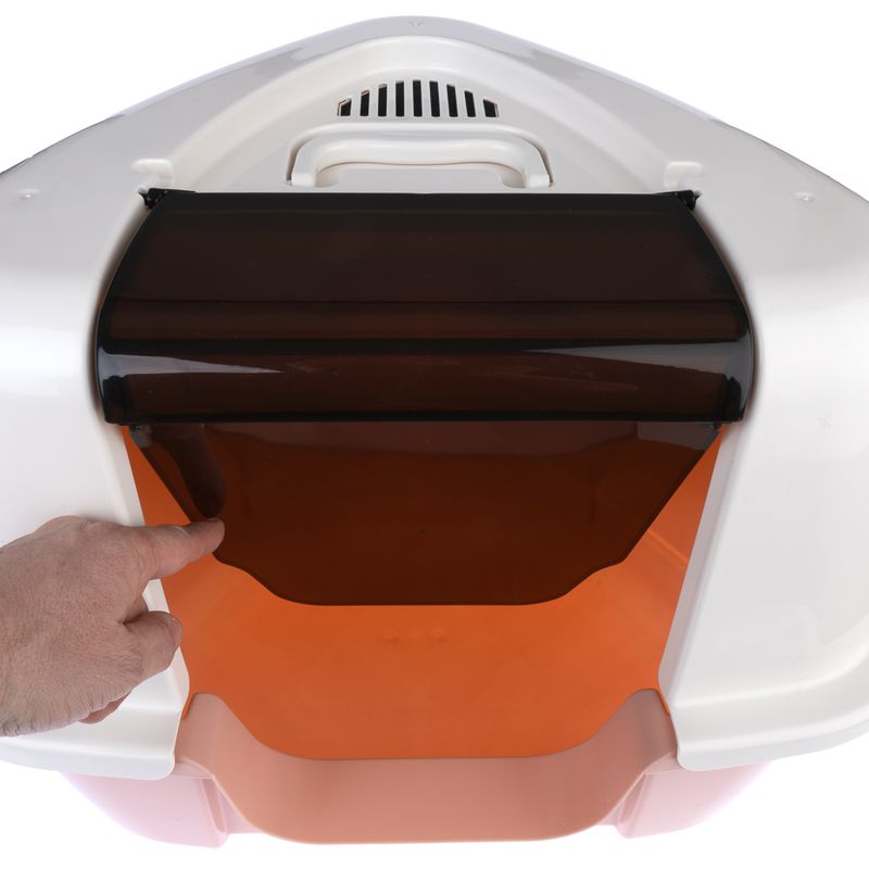 TIAKI Parfait Corner Hooded Litter Tray Cream/ pink