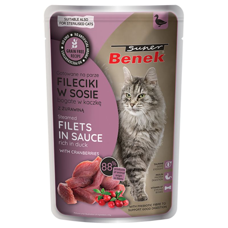 Super Benek Grain-Free Steamed Fillets 28 x 85g Turkey with Sea Buckthorn in Gravy