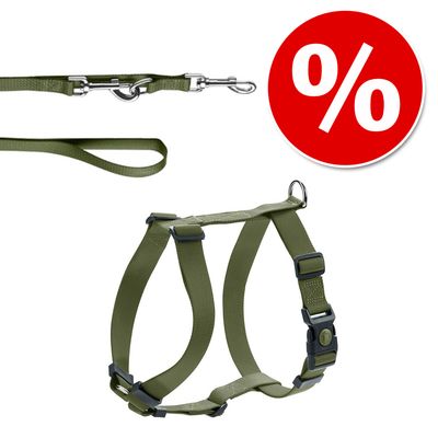HUNTER Set: London Vario Rapid Harness + London Lead – Olive Green Harness Size XXS-XS + Lead 200cm/15mm