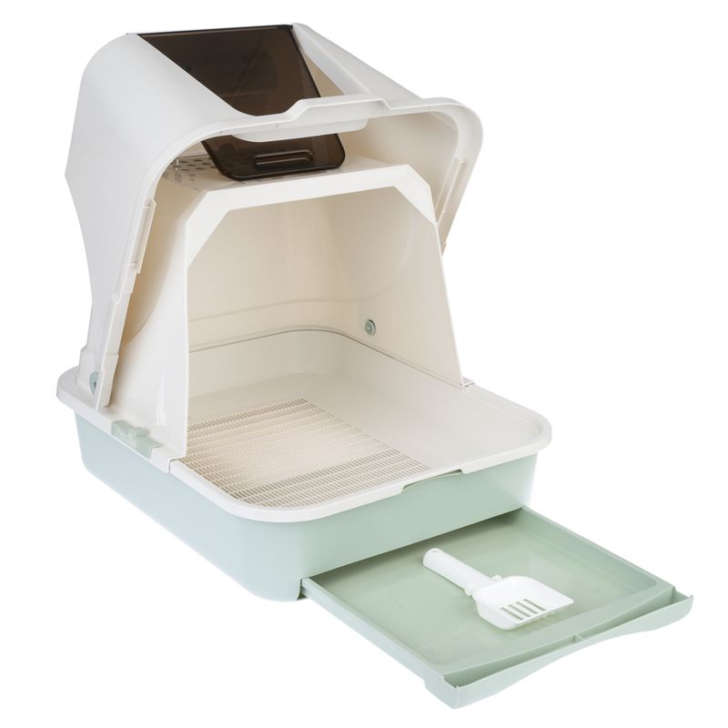 kooa Hooded Litter Tray with Eco-Plastic White & Mint