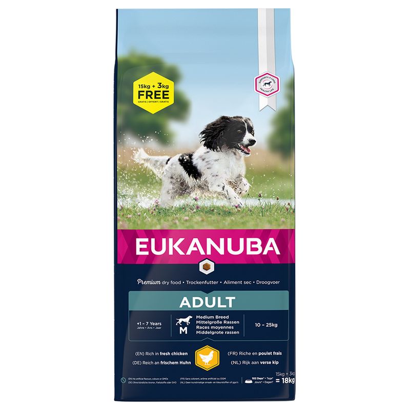 18kg Eukanuba Dry Dog Food - 15kg + 3kg Free! * Adult Large Breed - Chicken (18kg)