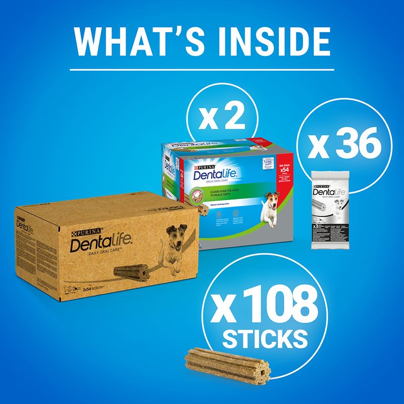 PURINA Dentalife Daily Dental Care Snacks for Small Breed Dogs (7-12kg) 30 Sticks (10 x 49g)