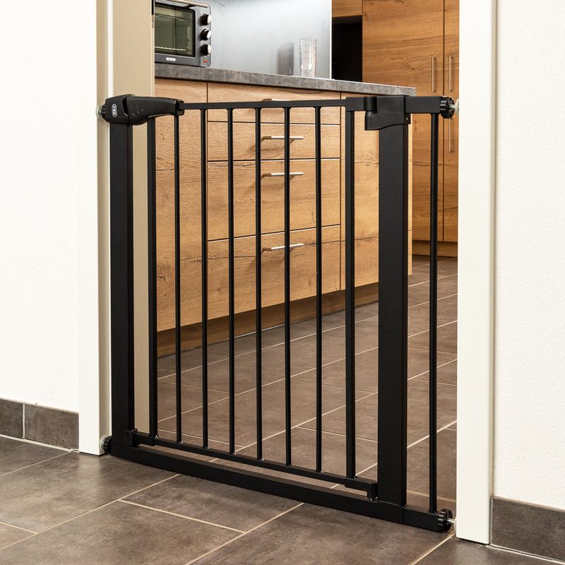 TIAKI Black Dog Gate with 7 cm Extension Height 76 cm, width 75 to 82 cm