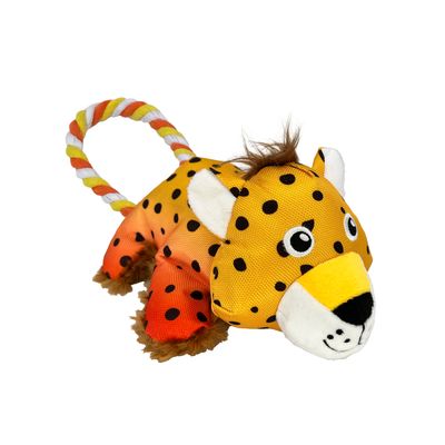 KONG Cozie Tuggz Cheetah Dog Toy Size S/M: approx. 26.7 x 14.6 x 8.9cm (L x W x H)