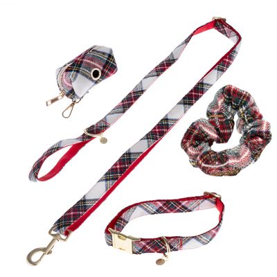 Nomad Tales Tartan Collar, Lead, Poop Bag Dispenser & Scrunchie Set Collar Size L: 42 - 66 cm Neck Circumference