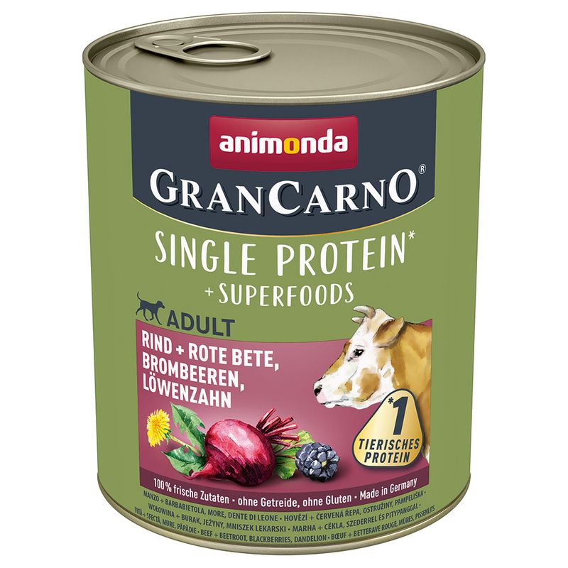 animonda GranCarno Superfoods Adult 24 x 800g Chicken, Spinach, Raspberries & Pumpkin Seeds