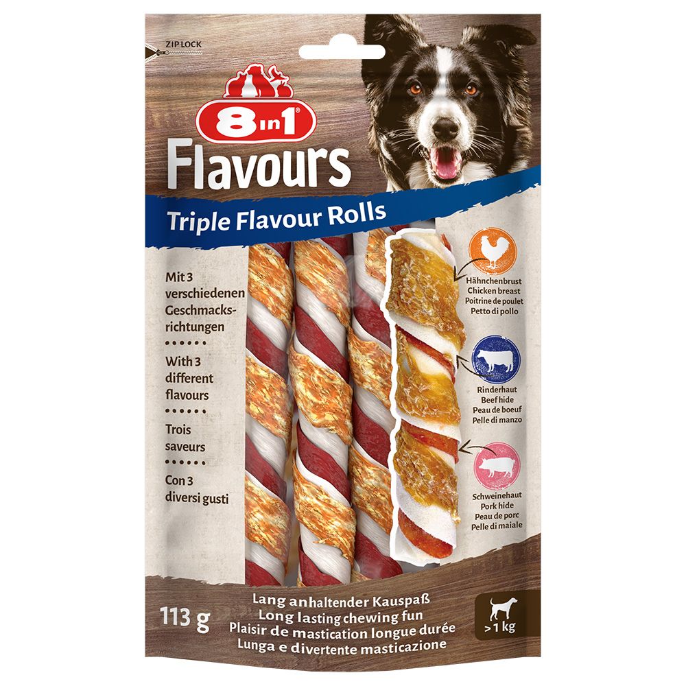 8in1 Triple Flavour Rolls Chew Sticks 3 Sticks