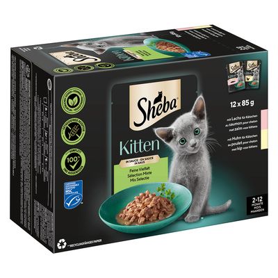 Sheba Kitten Pouches Varieties 12 x 85g Mixed Selection in Gravy (Salmon, Chicken)