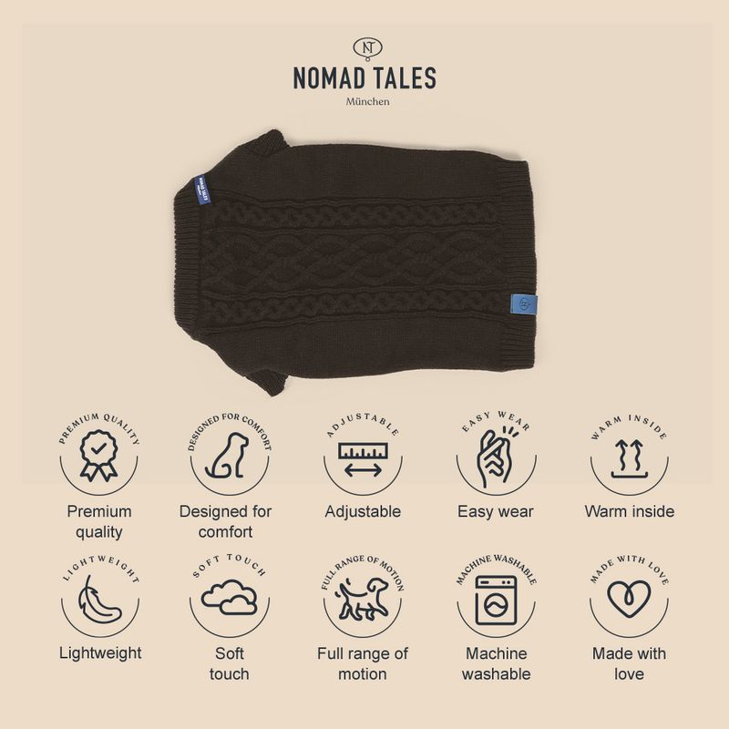 Nomad Tales Blush Dog Jumper - Ebony approx. 35cm Back Length