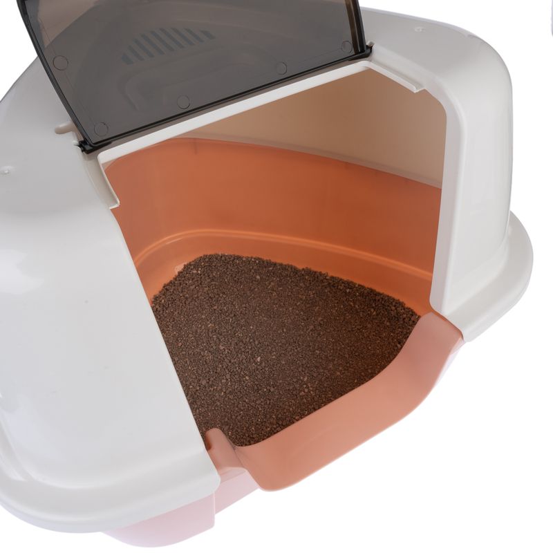 TIAKI Parfait Corner Hooded Litter Tray Cream/ pink