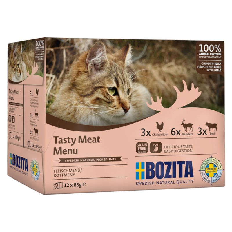 Bozita Chunks in Jelly Pouches Mixed Packs 12 x 85g Mixed Pack: Meat Menu (3 Varieties)
