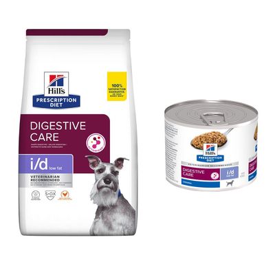 Hill's Prescription Diet Canine Dry Dog Food + 6 x 200g Wet Dog Food Free! i/d Low Fat Digestive Care - Chicken (6kg) + i/d Low Fat Digestive Care (6 x 200g)