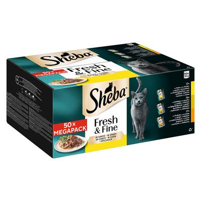 Sheba Fresh Choice Mini Pouches Multipack 50 x 50g Multipack with Chicken, Poultry & Turkey in Gravy