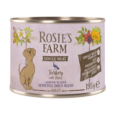 Rosie's Farm Single Meat Adult 6 x 195g Turkey & Rice