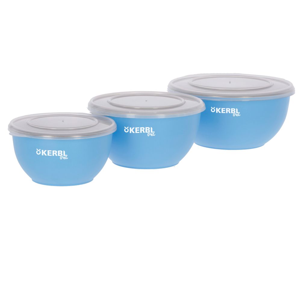 Kerbl Pet Stainless Steel Bowl Set with Lid - Blue 550 ml / 900 ml / 1200ml