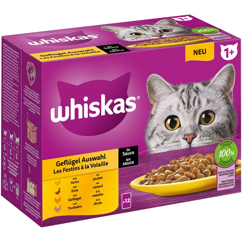 Whiskas 1+ Adult Pouches 12 x 85g Poultry Feasts in Gravy