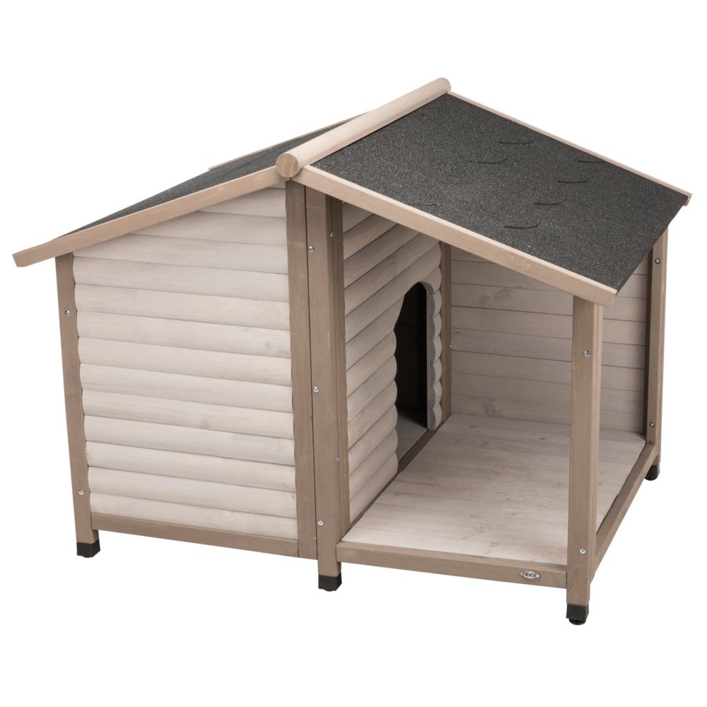 Trixie Natura Log Cabin with Porch Dog Kennel Size M/L: 100 x 130 x 105 cm (L x W x H), Grey (2 packages*)